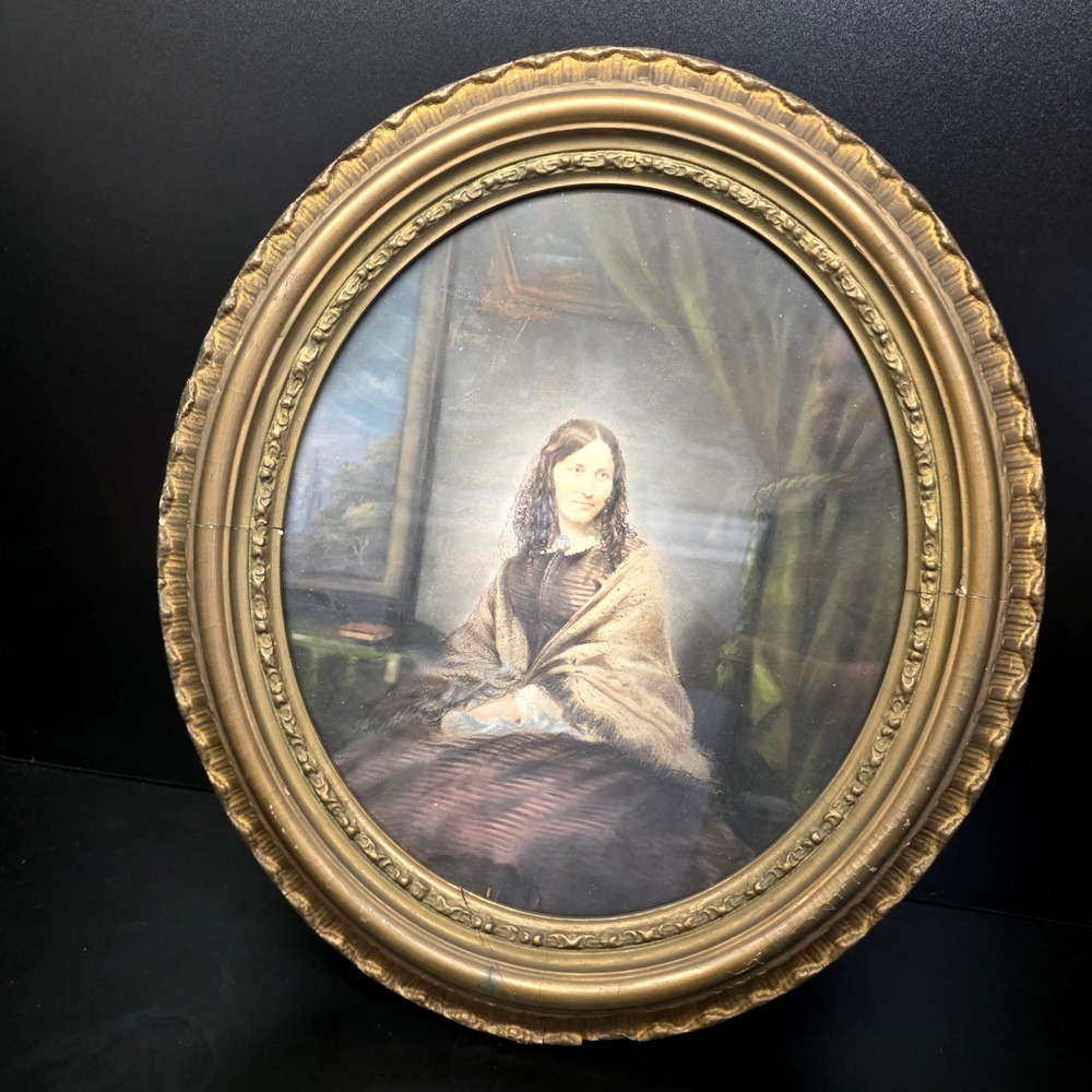 Portrait Art Gold Oval Gilt Frame Victorian Woman Antique Vintage Regency Core
